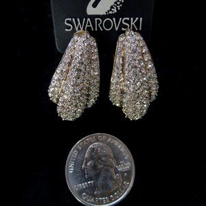 Signed Swarovski Scallop Pave clip-on earrings